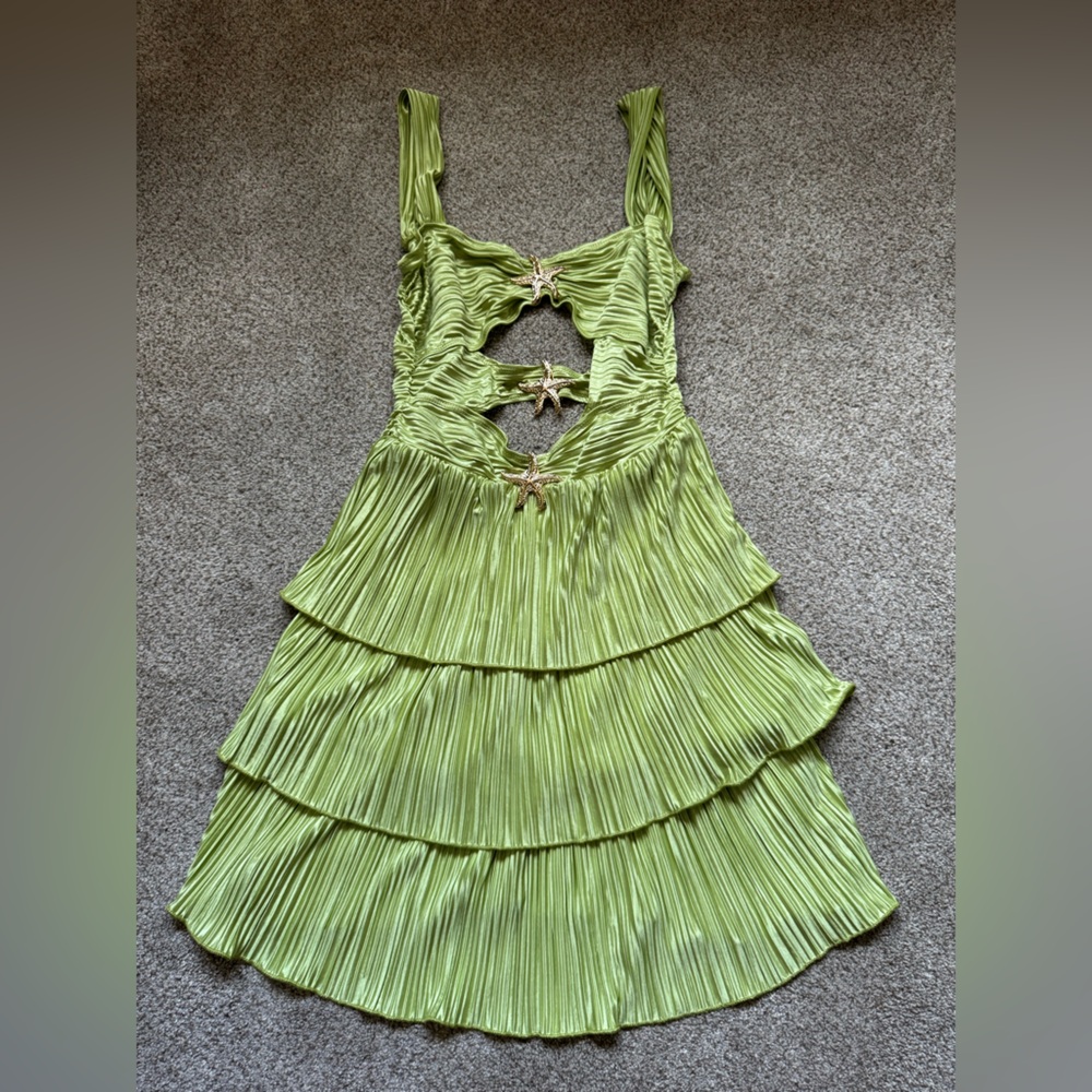 Green Pleated Dress with Star Accents